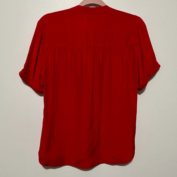 Frame Womens 100% Silk Button Up Blouse Size S Blood Orange Red Office Mature - Picture 2 of 7